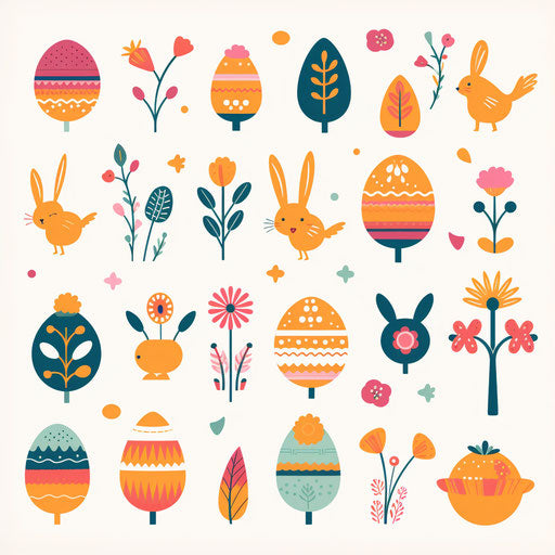 Easter clipart images in the style of Minimalist, on white background