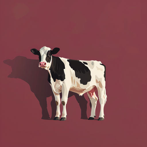 Sleek maroon background with cute cow clipart in realism