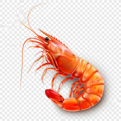 Realistic shrimp clipart with flat random background