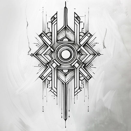 Contemporary tattoo sketch of a Kalinga motif with a minimalist aesthetic and bold outlines