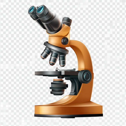 3D microscope with flat white background, isolated clipart