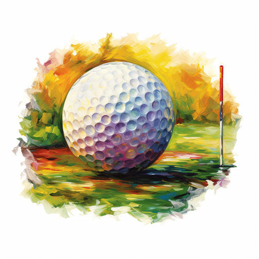 Golf ball in Oil painting style on white background
