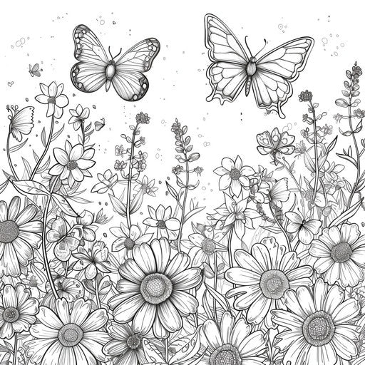 Butterfly garden with a variety of butterflies flitting among flowers