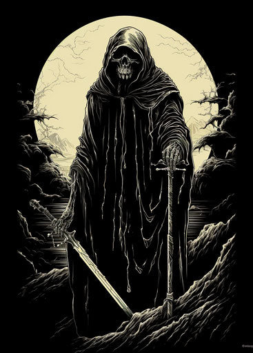 Dark reaper in hyper-detailed screen printing