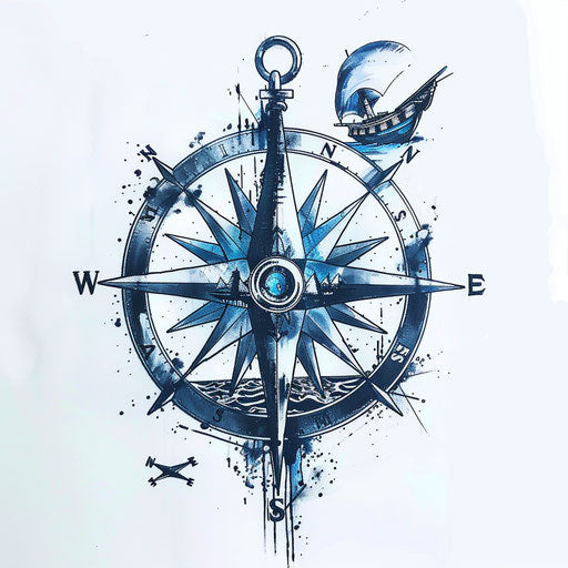 Marine compass rose with nautical symbols as a tattoo