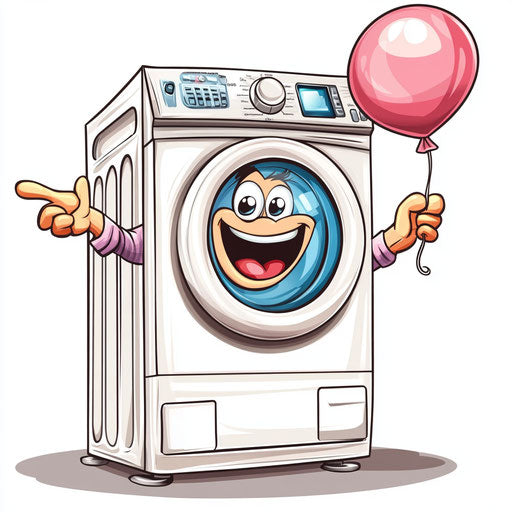 Humorous caricature of a washing machine with human characteristics