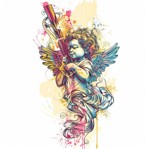 Digital art style cherub tattoo design
