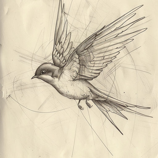Sketch of a swallow tattoo in fine line art style