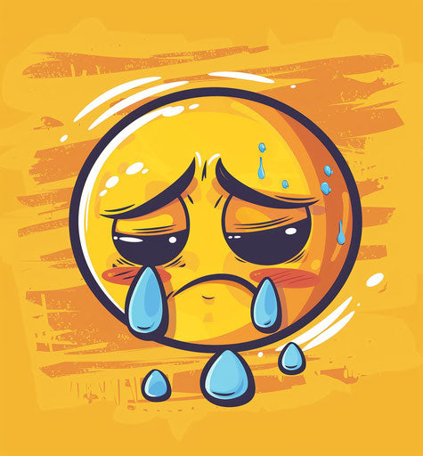 Sad face with tears on yellow background