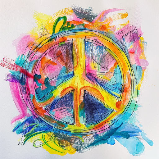 Eclectic peace tattoo sketch blending a peace symbol with abstract art elements in vivid colors