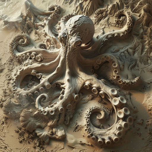 Octopus crafting intricate design on ocean floor