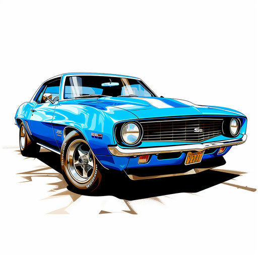 Bright blue classic Chevrolet Camaro car