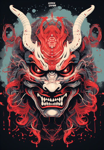 White yakuza demon mask with red circles