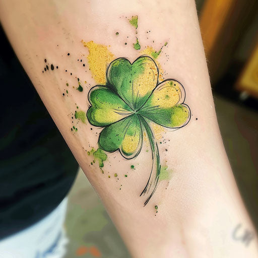 Ethereal flat tattoo sketch of a four-leaf clover