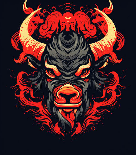 Tribal bull head vector, ominous vibe, captivating