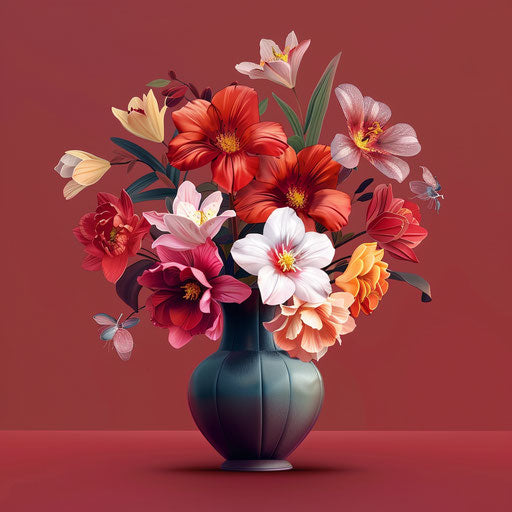 Realistic flower vase on rich burgundy background
