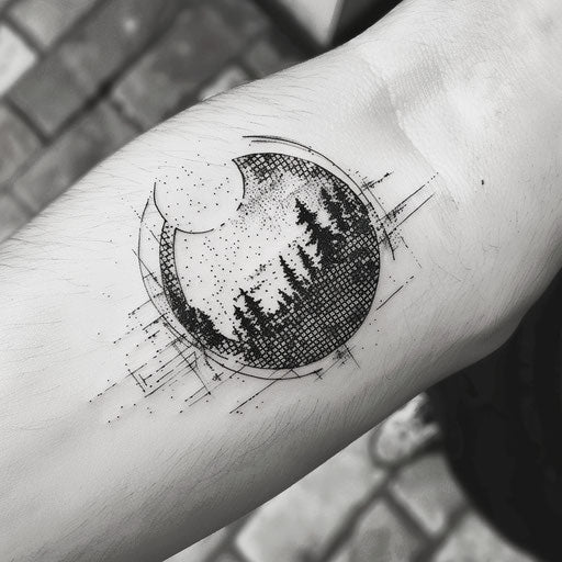 Modern circle with pixel art filling