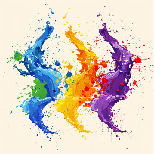 Abstract paint splashes in pride colors, energetic flat tattoo sketch