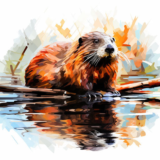 Beaver clipart in the style of Impressionistic Art, on a white background