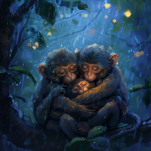 Heartwarming monkey cuddles in rain