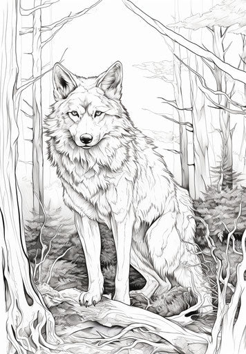 Wolf in the woods coloring pages free digital