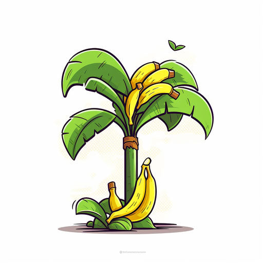 Minimalist illustration of a banana tree on white background