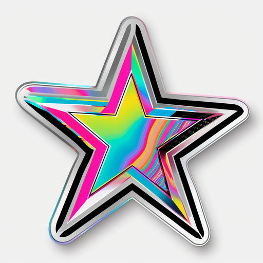 Colorful star shaped sticker with rainbow and silver background
