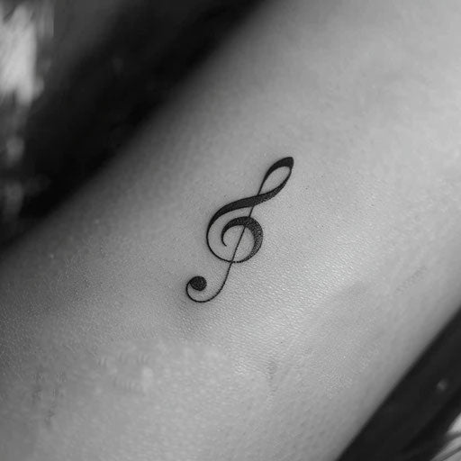 Black ink musical note on white background