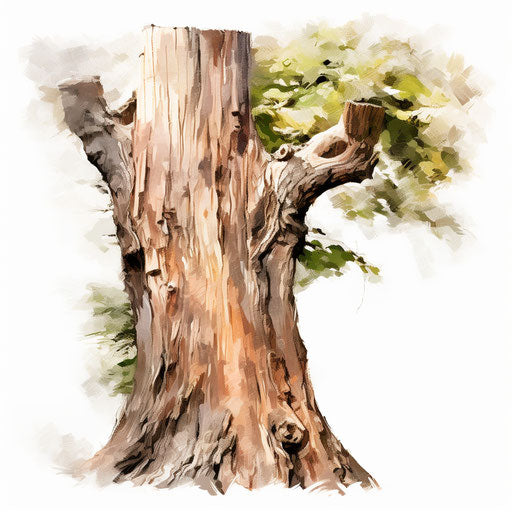 Tree trunk illustration in the style of Impressionistic Art, on white background