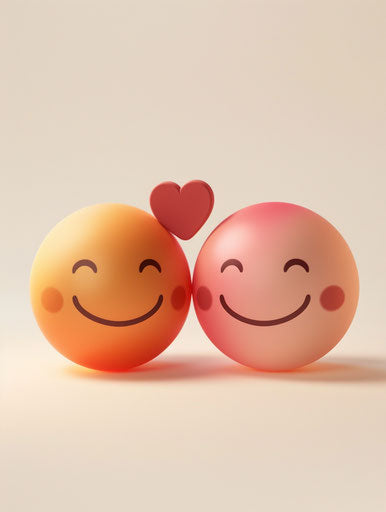 Smiling emoticons with hearts, light pink and dark amber