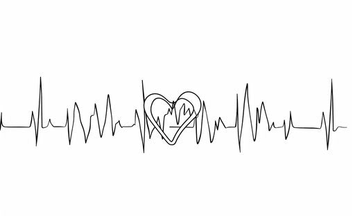 ECG heart beat line drawing cute doodle style, white background