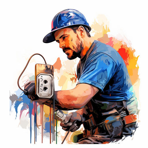 Electrician clipart in the style of Impressionistic Art, on white background
