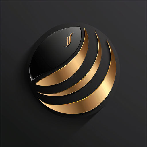 Online logo with luxurious design using metallic gold and black on dark background