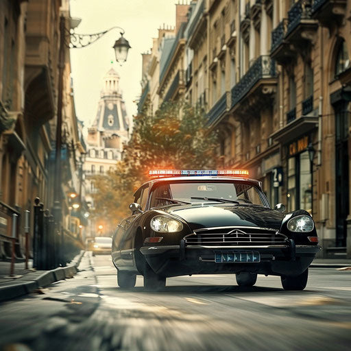 Police patrol in Citroen DS 20 with modern siren