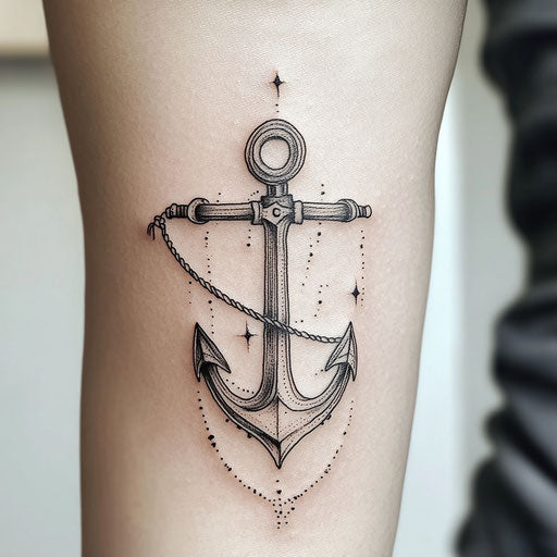 Elbow tattoo with small anchor and rope in clipart style