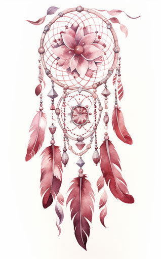 Watercolor dream catcher ornament in light maroon and emerald