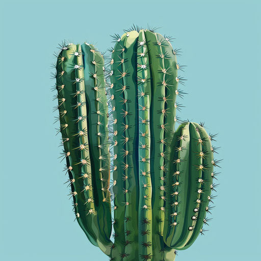 Realistic cactus clipart on flat turquoise background
