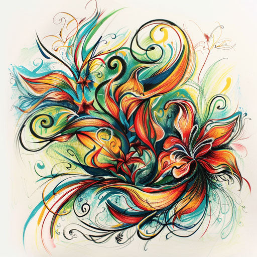 Expressionist tattoo sketch of summer henna designs