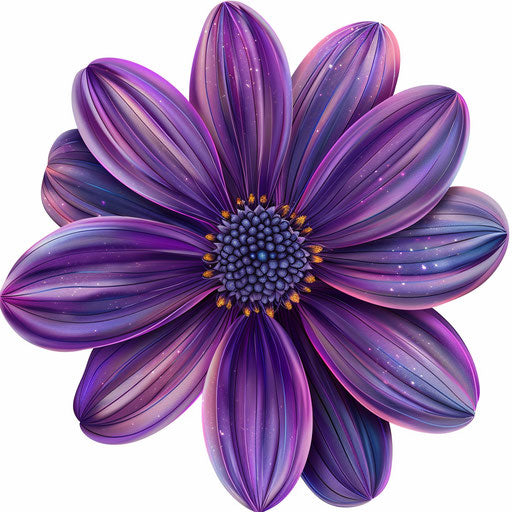 Realistic purple flower on flat white background, vibrant hues