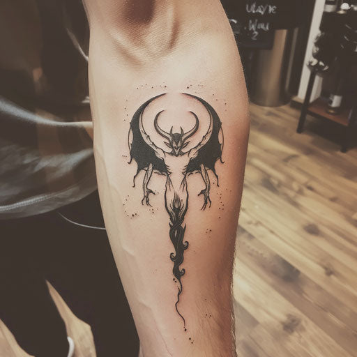 Lucifer's silhouette with a single flame in the background