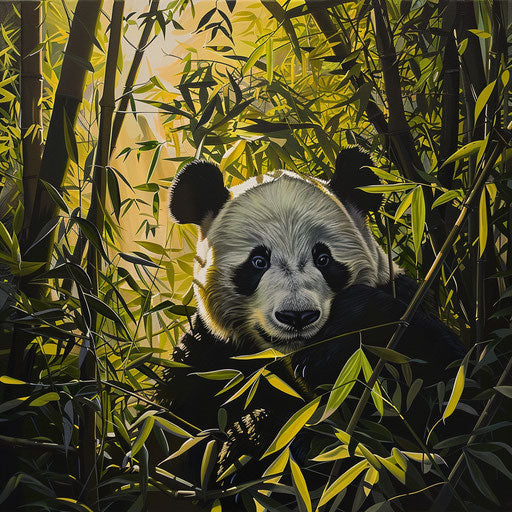 Giant panda in lush green bamboo thicket