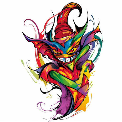 Colorful whimsical devil on white background