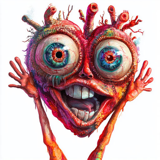 Humorous caricature of a heart with exaggerated human characteristics