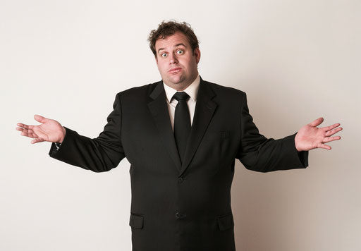 Confusion of an overweight businessman