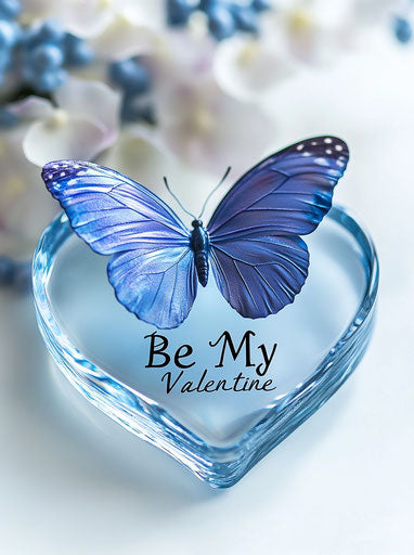 Blue Butterfly on Heart-shaped Glass Base