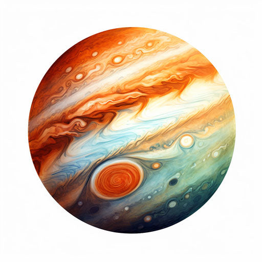 Jupiter clipart in the style of Impressionistic Art, on a white background