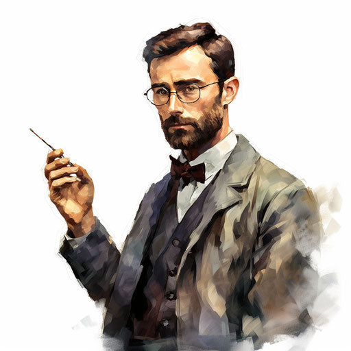 Male teacher clipart in the style of Oil painting, on a white background