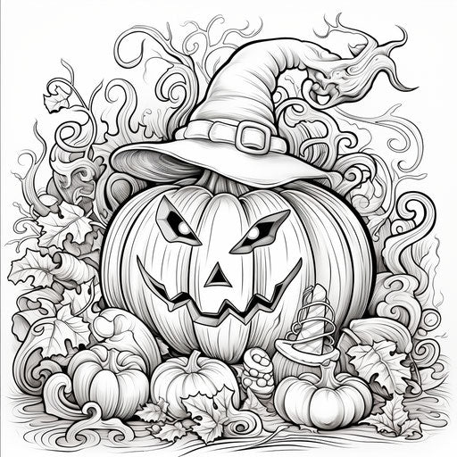 Halloween page or doodle pumpkin and candy coloring page for kids