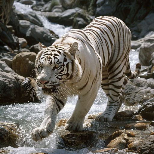 White tiger journey rocky riverbed challenges navigating habitat