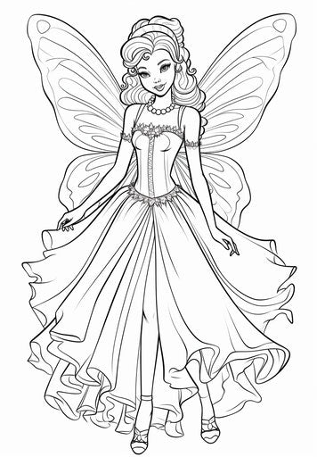 Barbie fairy coloring page in captivating symmetrical style
